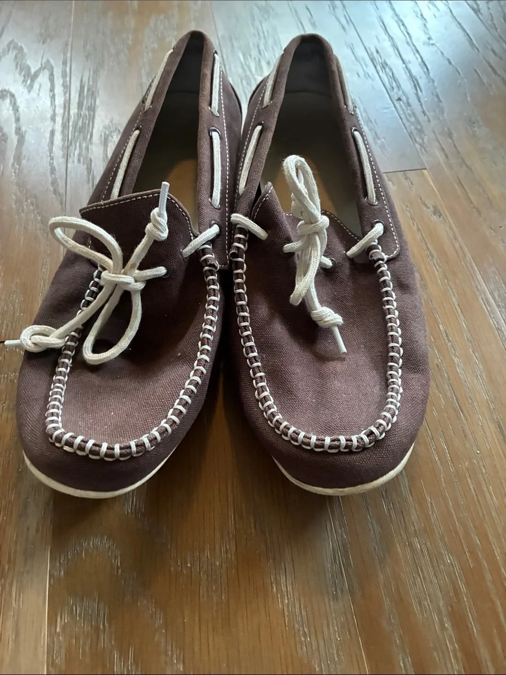 Cole Haan Brown Canvas Boat Shoes with White Laces
